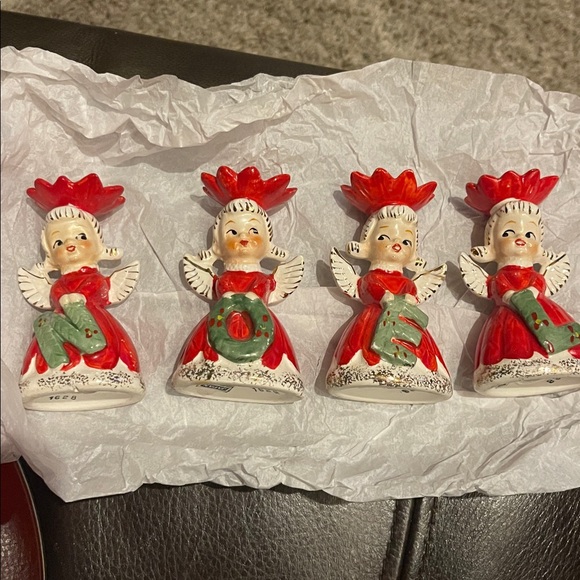 VINTAGE NAPCO NOEL POINSETTIA ANGELS CANDLE HOLDERS #1628 JAPAN - Picture 2 of 10